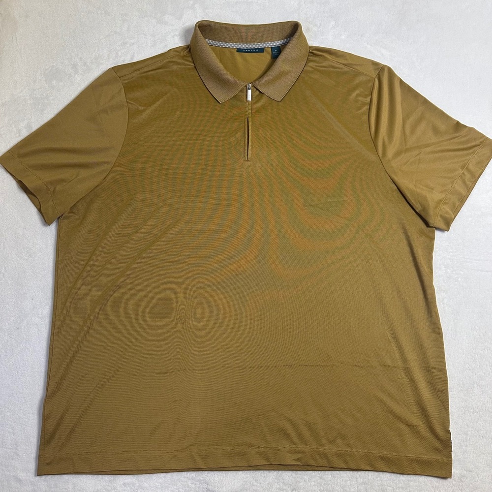 Perry Ellis Mens 2XL Gold Bronze Quarter Zip Polo Shirt Modern Performance Golf